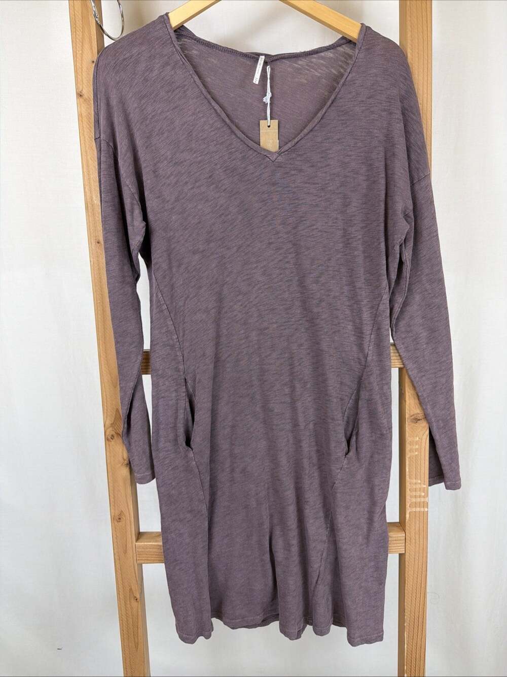 NWT Hello Nite Purple V Neck Pockets Long Sleeve Dress #1232 Size XS